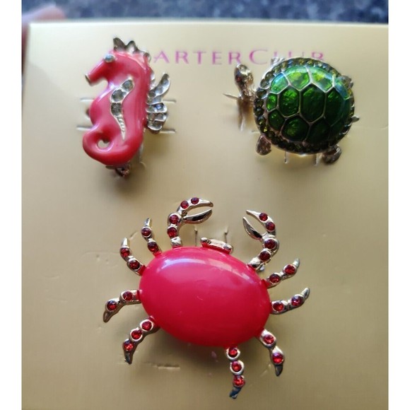 Charter Club Brooch Ocean Boxed Set Crab & Seahorse & Turtle Read! - Picture 9 of 10